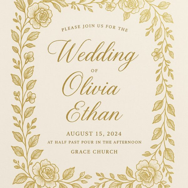 Elegant-wedding-invitation-with-gold-foil-accents-floral-border-and-cursive-script-on-a-cre
